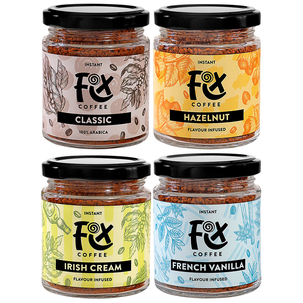 Irish Cream, French Vanilla, Hazelnut & Classic Instant Coffee