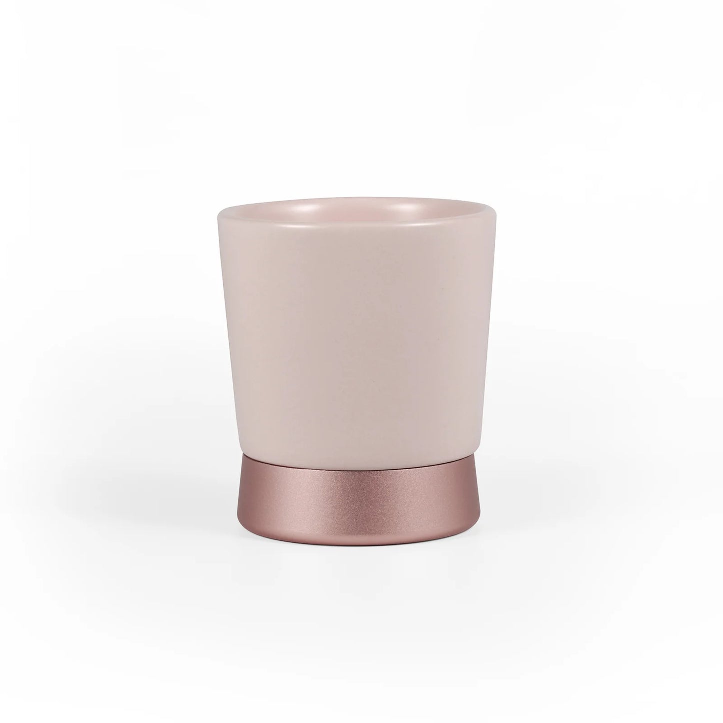 MHW-3BOMBER CERA ceramic coffee cup, pink with rose gold base. Elegant, multi-use design for espresso, lattes, etc.