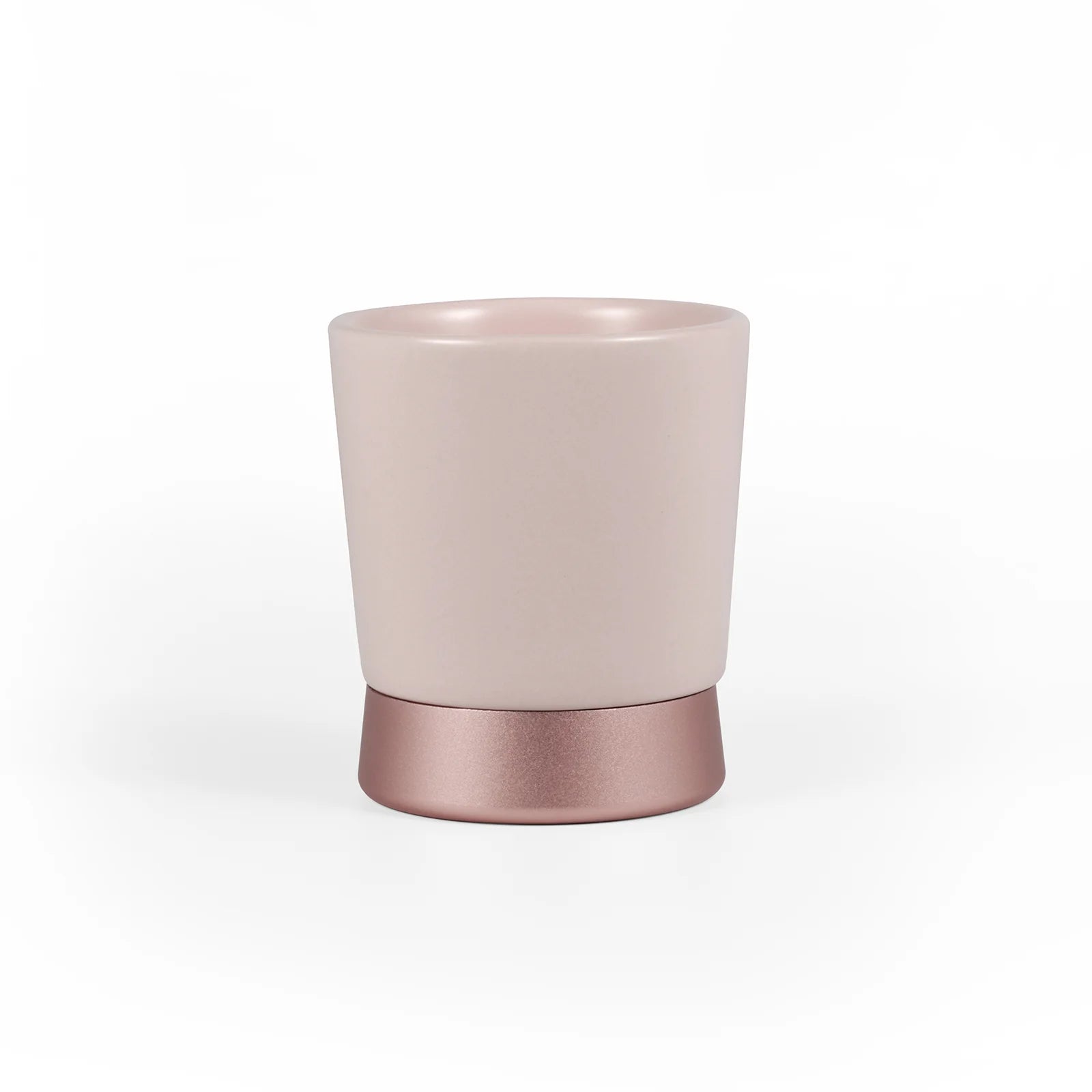MHW-3BOMBER CERA ceramic coffee cup, pink with rose gold base. Elegant, multi-use design for espresso, lattes, etc.