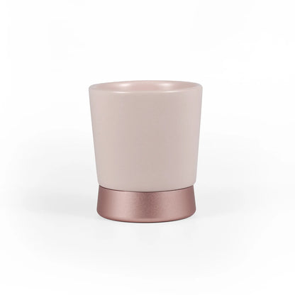 MHW-3BOMBER CERA ceramic coffee cup, pink with rose gold base. Elegant, multi-use design for espresso, lattes, etc.