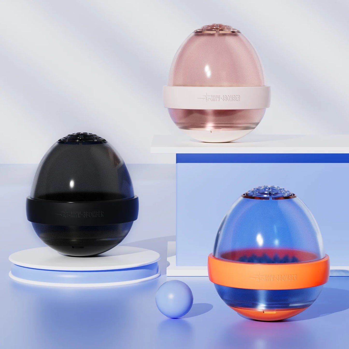 MHW-3BOMBER Eggonaut Drippers in black, pink, and blue/orange. Portable coffee brewing kit.