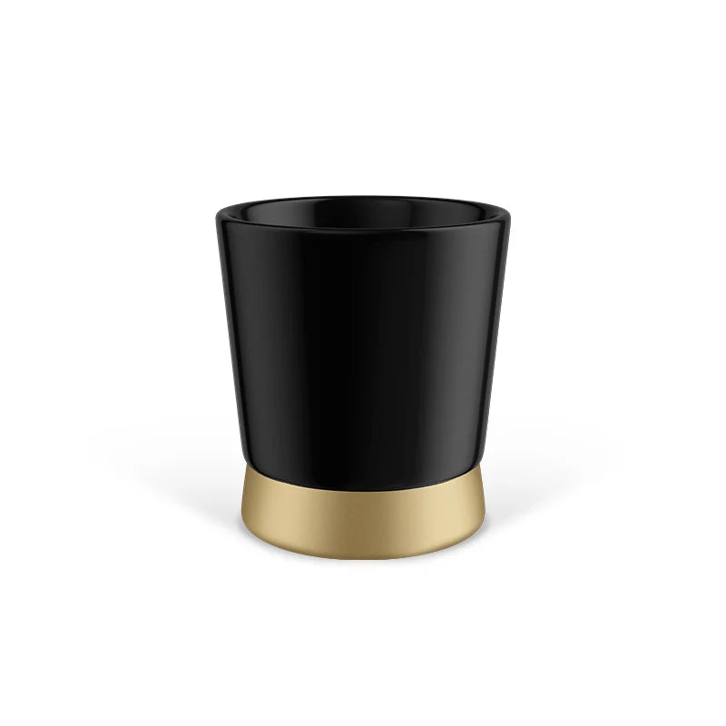 MHW-3BOMBER CERA ceramic cup: Black ceramic mug with a gold base. Elegant design.