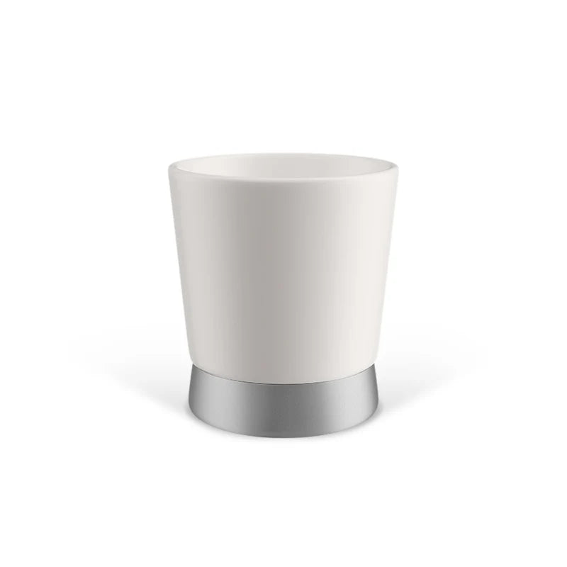 MHW-3BOMBER CERA ceramic coffee cup, white with silver base. Elegant design.