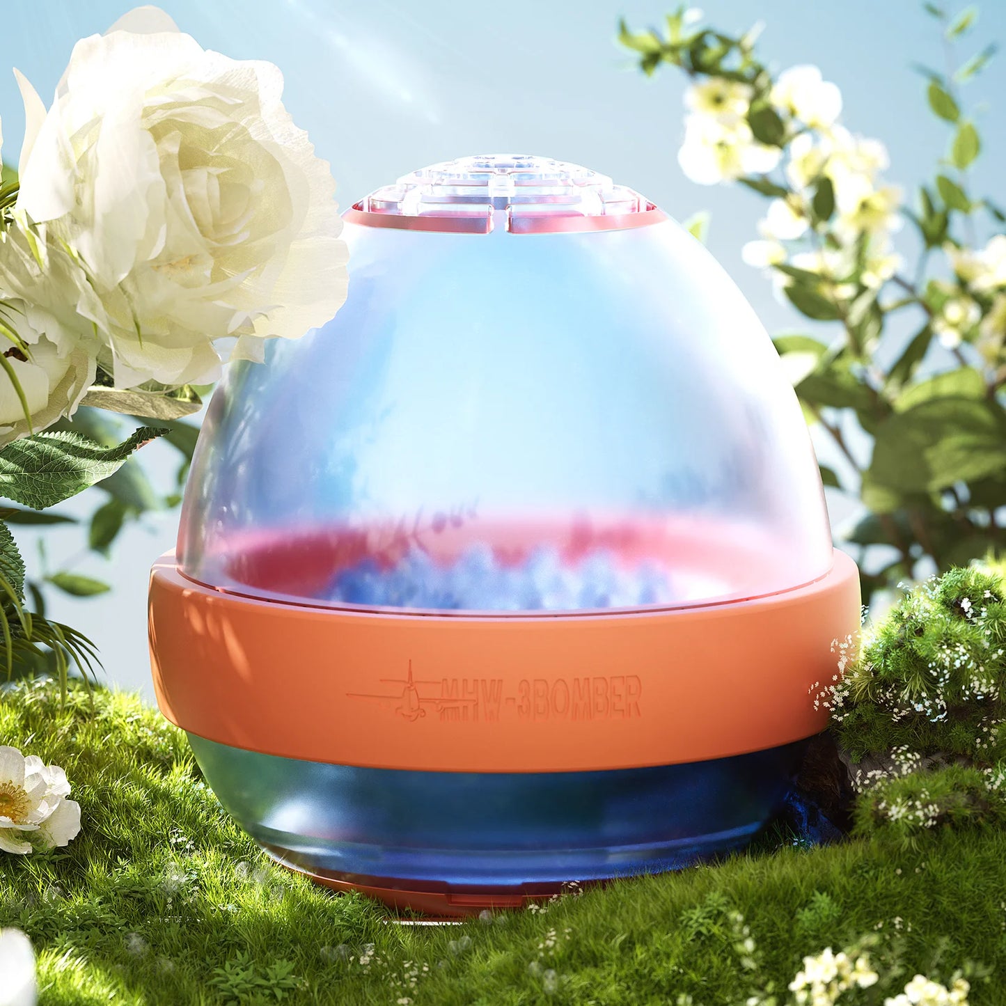 MHW-3BOMBER Eggonaut Dripper Set. Portable pour over coffee kit. Clear dome, orange base. 