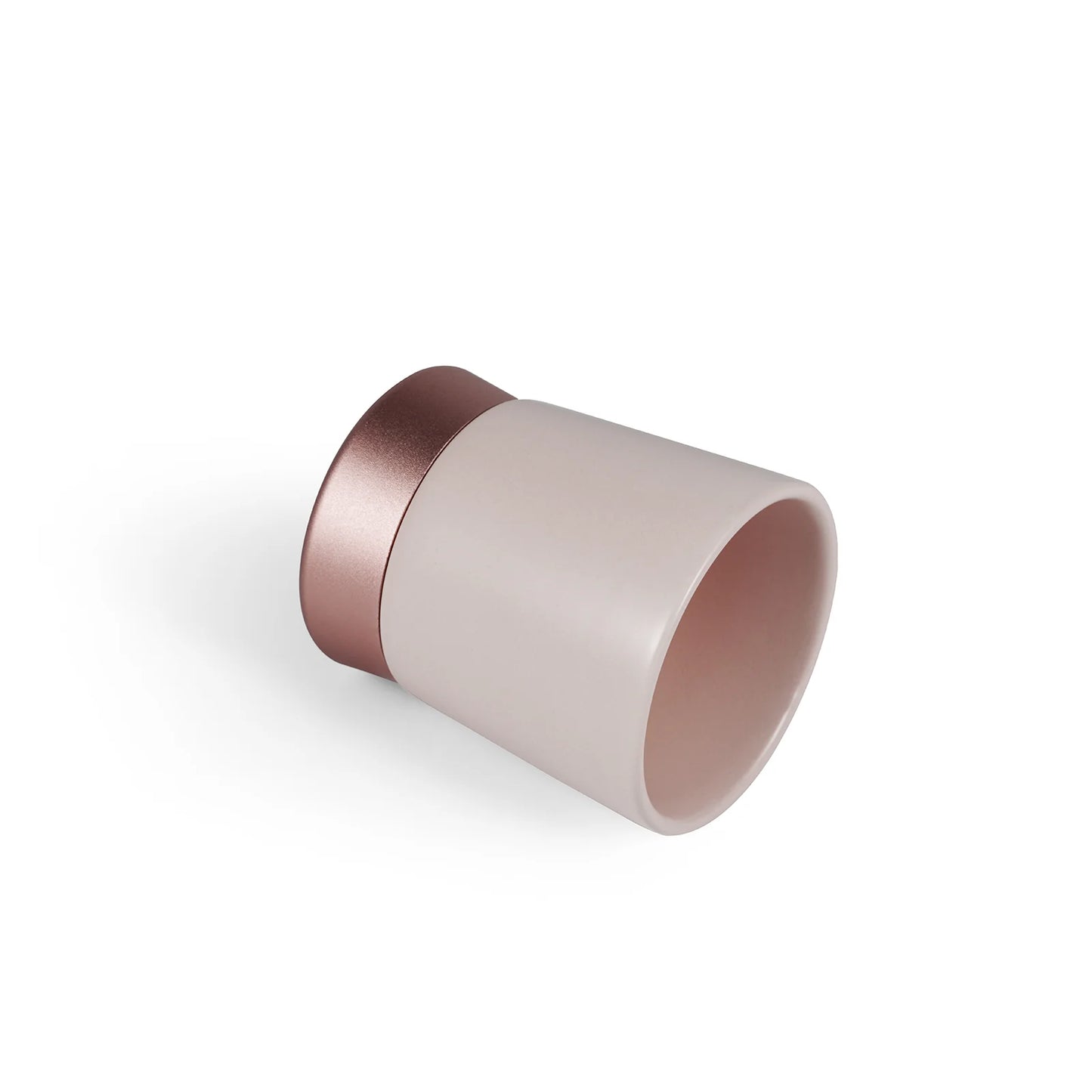 MHW-3BOMBER CERA pink ceramic coffee cup with color-blocked metal base. Espresso, latte, cappuccino mug.