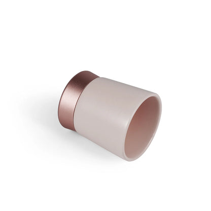 MHW-3BOMBER CERA pink ceramic coffee cup with color-blocked metal base. Espresso, latte, cappuccino mug.