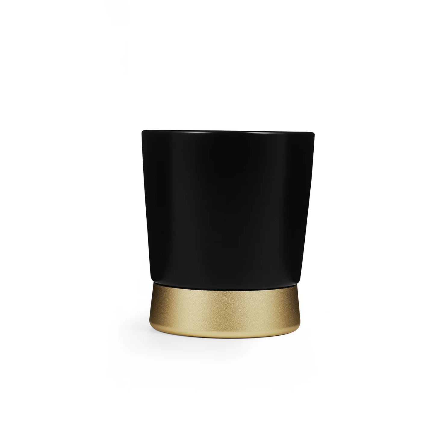 MHW-3BOMBER CERA black ceramic coffee cup with gold base. Modern color-blocked design. 