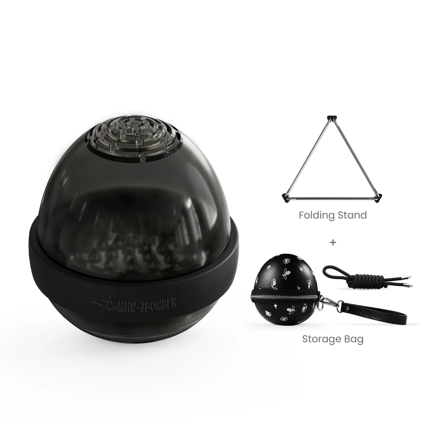 MHW-3BOMBER Eggonaut Dripper set. Black dripper, stand, and bag. Portable pour-over coffee kit.