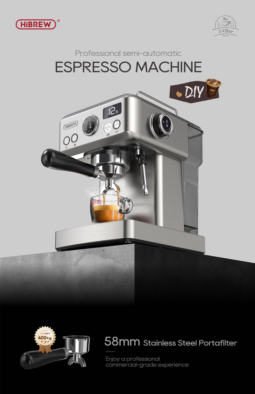 HiBREW H10A Espresso Coffee Machine with Temperature Adjustment