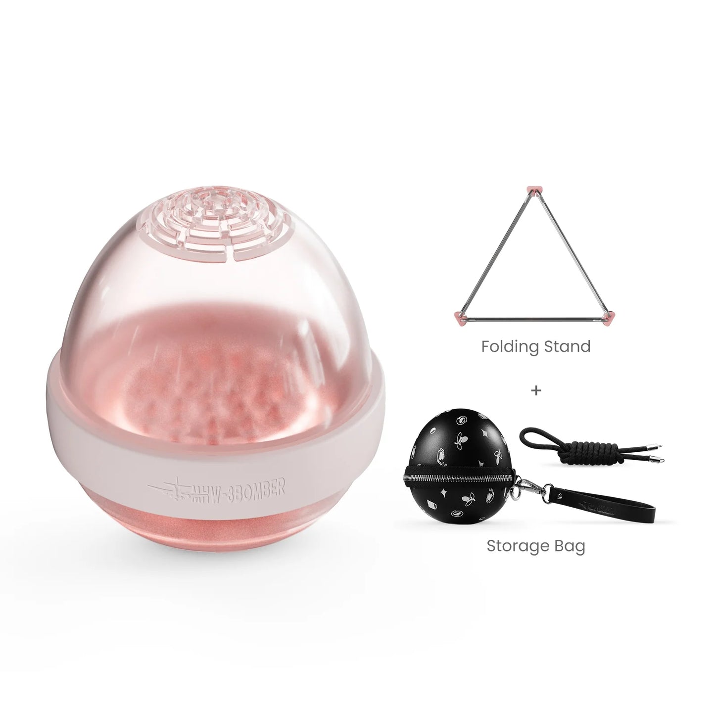 MHW-3BOMBER Eggonaut Dripper set: pink dripper, folding stand, storage bag. Portable pour-over coffee kit.
