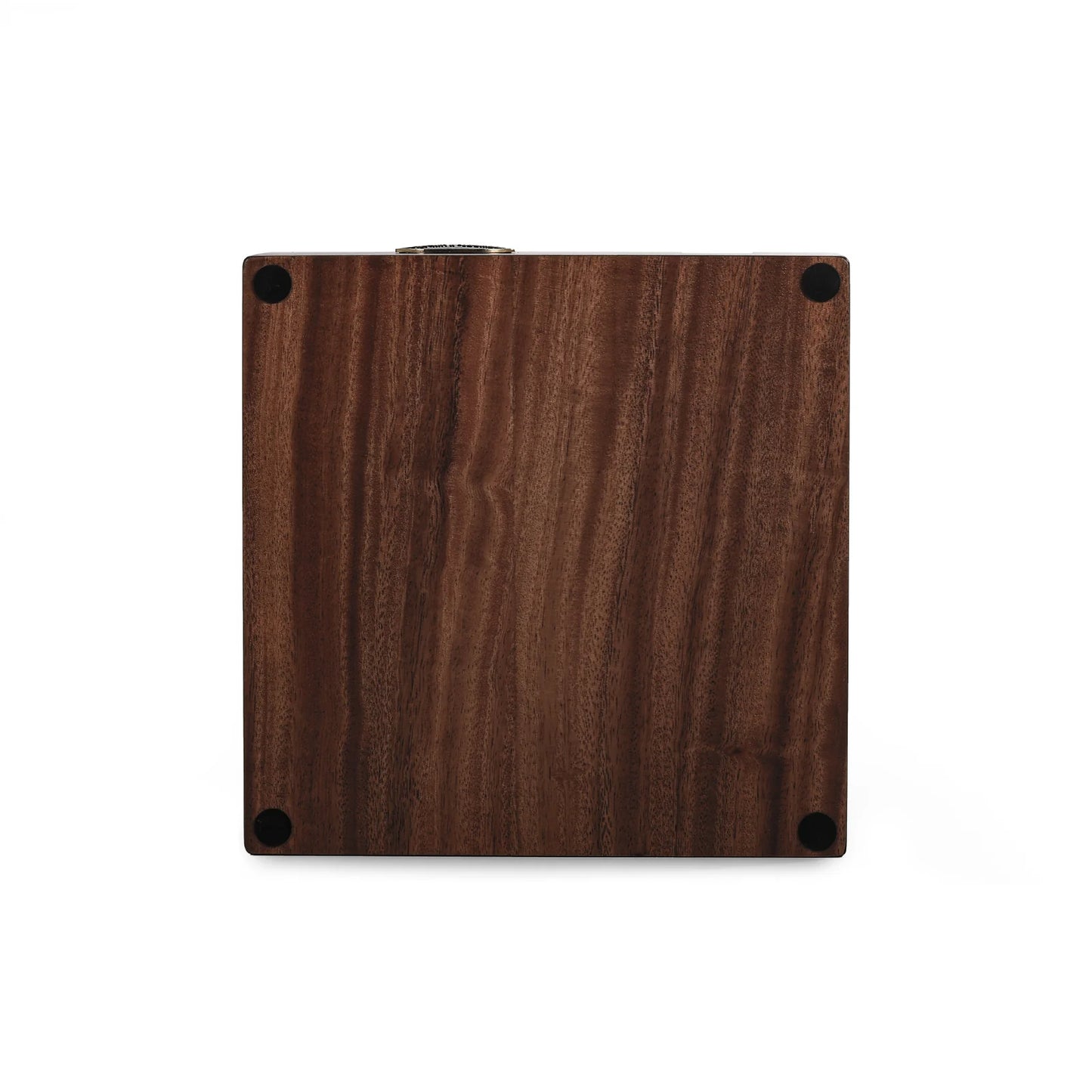 MHW-3BOMBER knock box, bottom view showing brown wood grain and black rubber feet. Espresso tool.