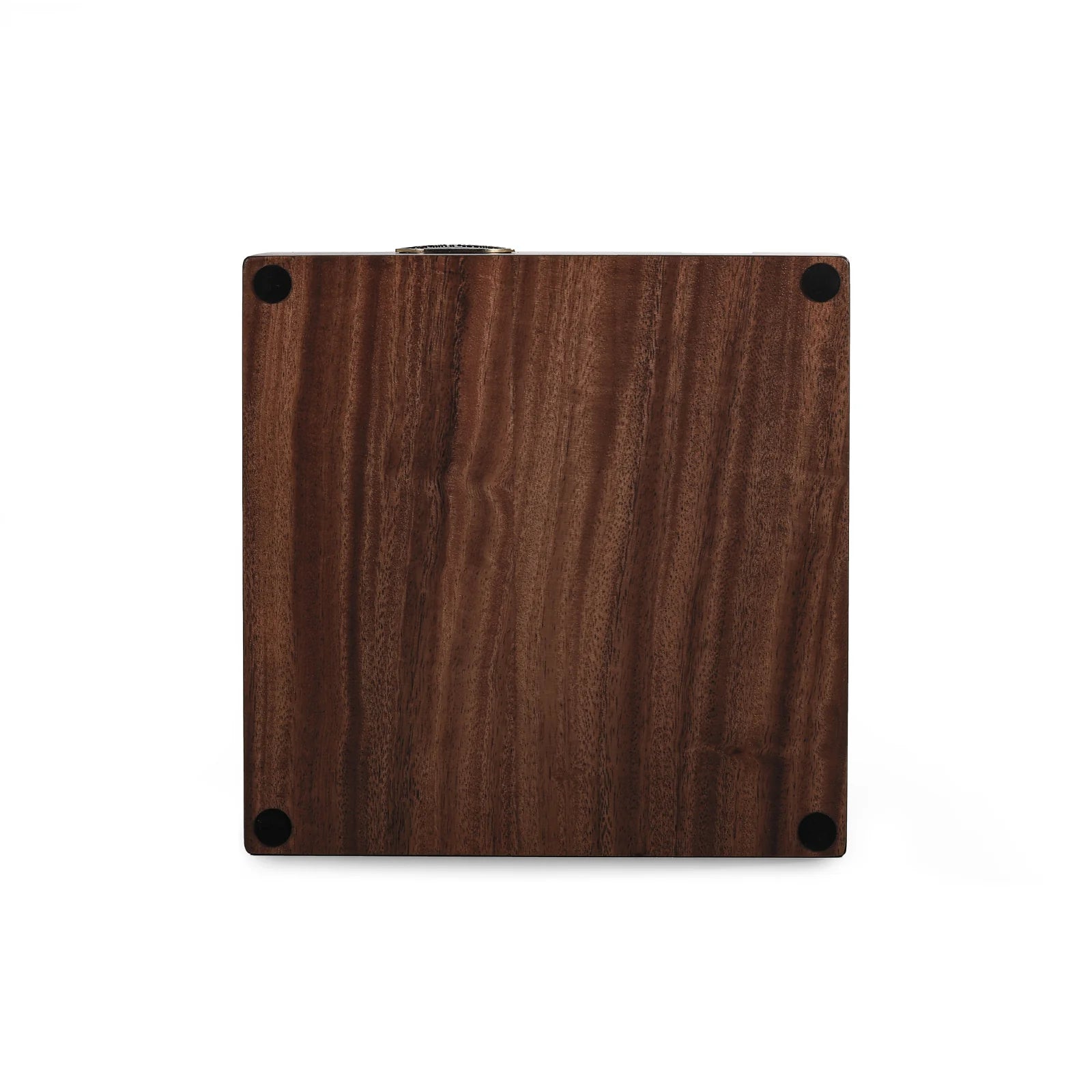 MHW-3BOMBER knock box, bottom view showing brown wood grain and black rubber feet. Espresso tool.