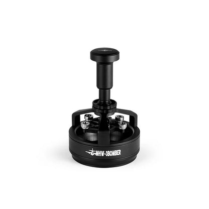 A black metal mechanical knob with a round base and vertical handle labeled MHW-3BOMBER in white text. This precision tool complements espresso preparation or coffee grounds distribution, set against a plain white background. Product: MHW-3BOMBER YU Series Cyclone Needle Distributor WDT Tool.